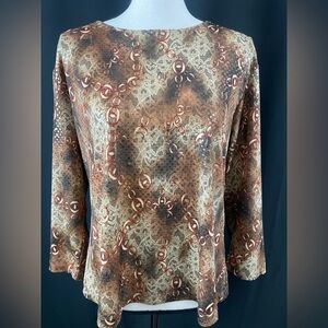 Vintage Chico's Brown and Cream Patterned Blouse